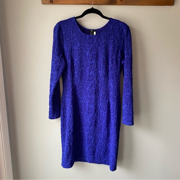 Royal blue printed long sleeved mini dress - Picture 2 of 5